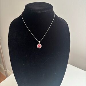 Silver Necklace with Pink Enamel Round Pendant